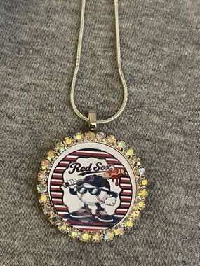 Red Sox Crystal-Trim Round Necklace - Silver
